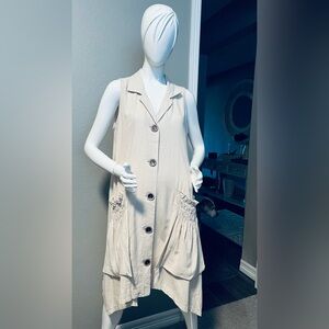 For Cynthia Linen Blend Lagenlook Sleeveless Dress with Pockets size L